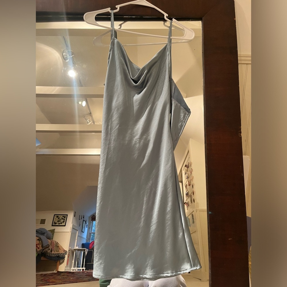 Light blue size s satin cowl neck mini dress- motel
